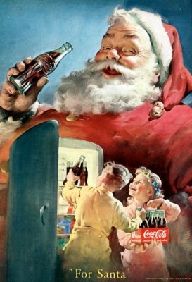 santa claus in santa hat coke advert
