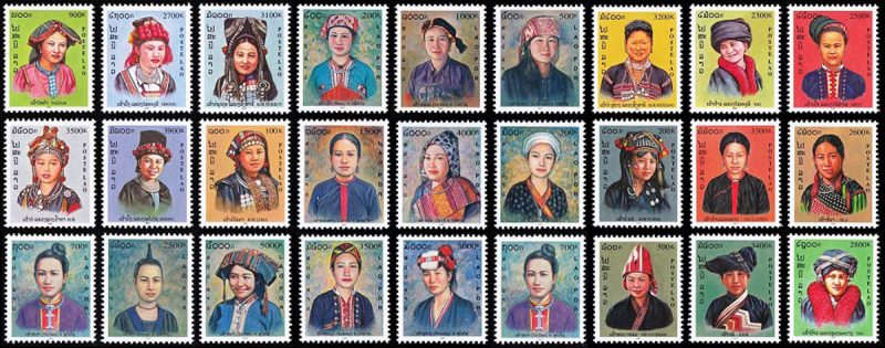 Laos hat themed stamps